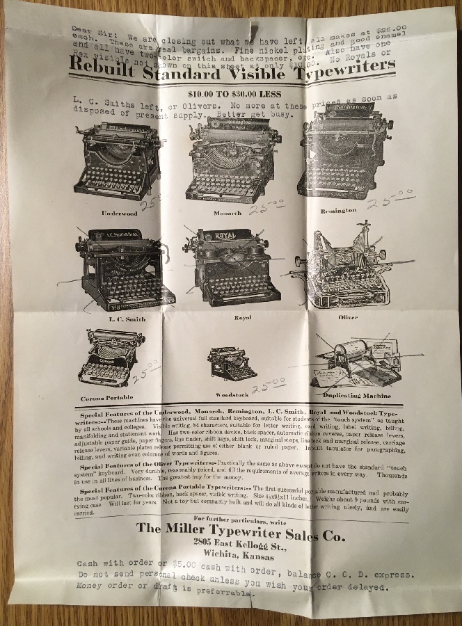 Miller Typ Sales Co Letter Dec 1927